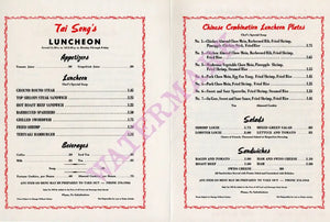 Tai Song, Manhattan Beach, 1960s Menu