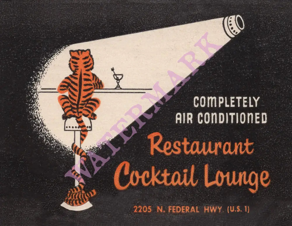 Tale O' The Tiger Match Cover, Fort Lauderdale 1960s | Vintage Menu Art - match book cover