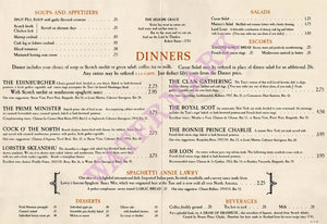 Tam o'Shanter Inn, Los Angeles 1961 Menu