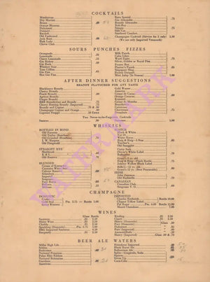 The Barn, Glen Burnie MD 1950s Drinks List