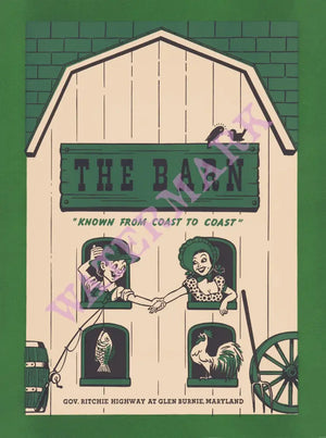 The Barn, Glen Burnie MD 1950s Menu Art