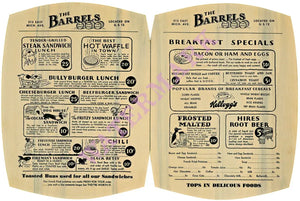 The Barrels Kalamazoo 1930s Vintage Americana Menus