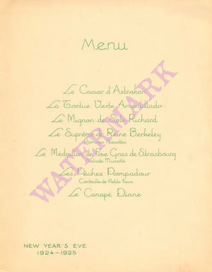 The Berkeley Hotel New Year’s Eve London 1924/25 Vintage Americana Menus
