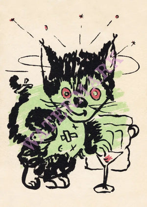 The Black Cat Bar, San Francisco 1950s Vintage Menu Art