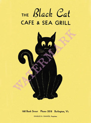 The Black Cat Cafe & Sea Grill, Burlington VT 1940s Menu Art