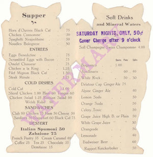 The Black Cat, New York 1920s Menu