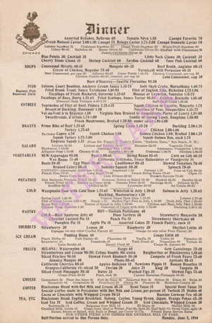 The Blackstone, Chicago 1916 Menu Art