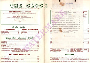 The Clock Broiler at Lynwood, 1950s Menu