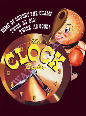 The Clock Broiler, Los Angeles 1950s Menu Art