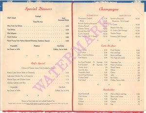 The Cloud Room, Portland 1940s Menu
