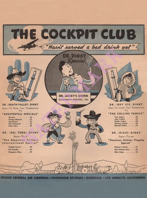 The Cockpit Club Glendale Airport 1930s Vintage Americana Menus