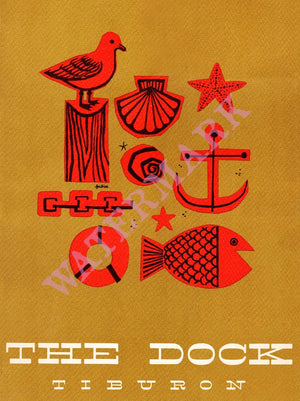 The Dock, Tiburon 1962 Helen Faibish Menu Art