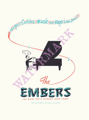 The Embers, New York 1960s Menu Art