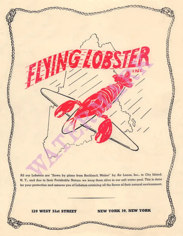 The Flying Lobster, New York 1940s Menu Art