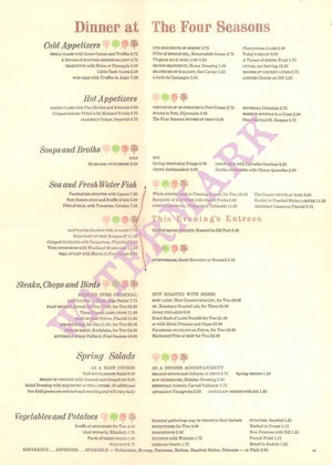 The Four Seasons, New York 1970s Menu