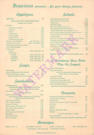 The Franciscan San Francisco 1950s Posters Prints & Visual Artwork