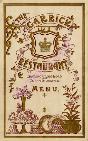 The Garrick, London 1903 Menu Art