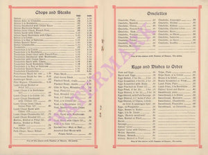 The Gem, New Orleans Circa 1913 Menu