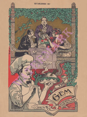 The Gem, New Orleans Circa 1913 Menu Art
