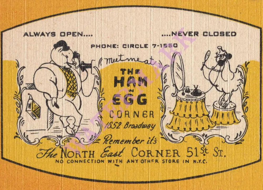 The Ham N Egg Corner, New York 1940s | Vintage Menu Art - cover