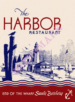 The Harbor, Santa Barbara 1940s menu art