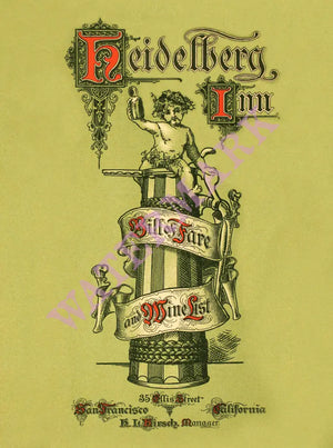 The Heidelberg Inn, San Francisco 1908 Menu Art