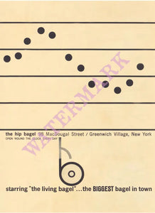 The Hip Bagel, New York 1960s Menu Art 