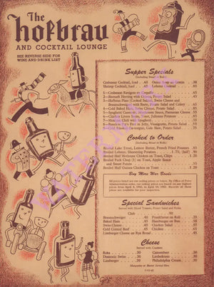 The Hofbrau and Cocktail Lounge, San Francisco 1945 Menu Art
