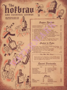 The Hofbrau and Cocktail Lounge, San Francisco 1945 Menu Art