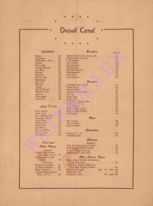 The Hofbrau and Cocktail Lounge, San Francisco 1945 Drink Card