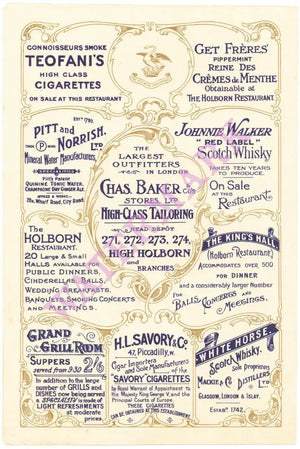 The Holborn Restaurant London 1913 Vintage British Menus