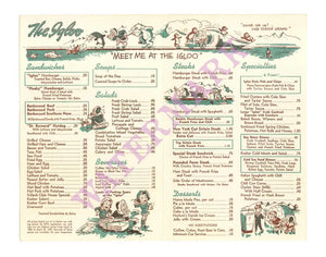 The Igloo, Seattle 1940s Menu 