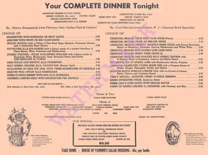 The Jumble Shop, New York 1960s Menu