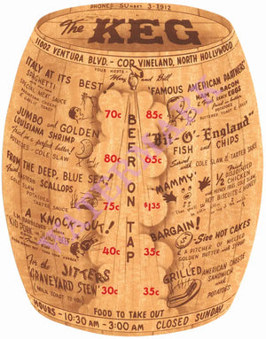 The Keg Diner, North Hollywood, 1940s Menu art