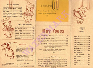 The Kitten Snack Bar, Hotel Beaumont 1940s Menu