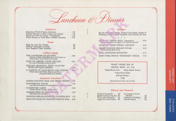 The Landmark, Las Vegas 1960s | Vintage Menu Art - Lunch and dinner menu