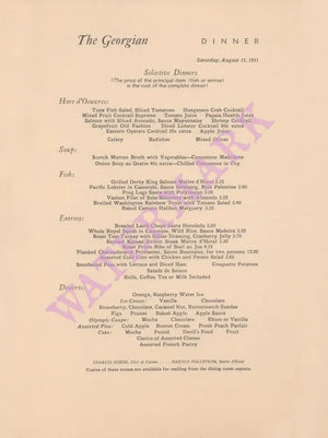 The Olympic, Seattle 1951 Menu