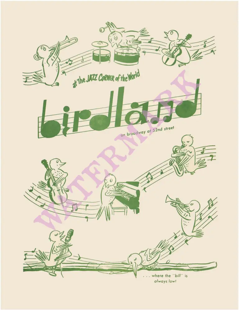 The Original Birdland Jazz Club, New York 1950s Menu Art