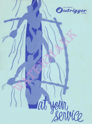The Outrigger Hotel Room Service, Waikiki Beach 1960s Menu Art
