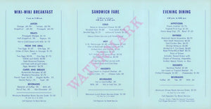 The Outrigger Hotel Room Service, Waikiki Beach 1960s Menu