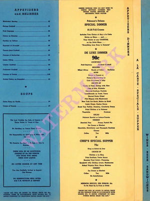 The Palomar Ballroom, Los Angeles 1930s Menu