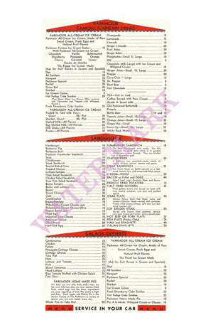 The Parkmoor Drive-In, St Louis 1940s Menu