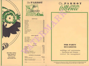 The Parrot, Washington, D.C. 1940s Drinks Menu