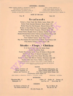 The Pelican, Clearwater Beach 1960s | Vintage Menu Art – dinner menu
