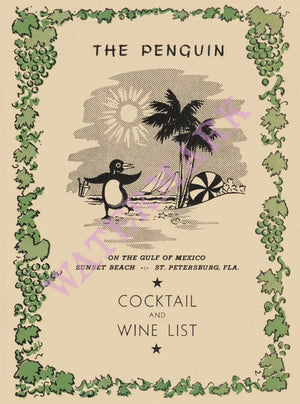 The Penguin, St Petersburg, Florida, 1950s menu art