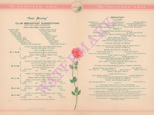 The Portland Rose, Dining Car 1950s Menu