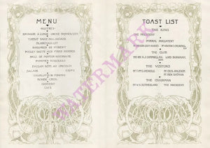 The Press Club Annual Dinner, London, 1903 | Vintage Menu Art - food menu