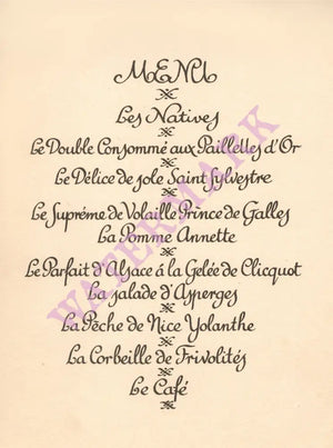 The Savoy, London 1921 menu