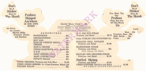 The Skunk, Lafayette 1956 Menu