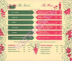 The Smoke House, Burbank 1950s Wine List menu